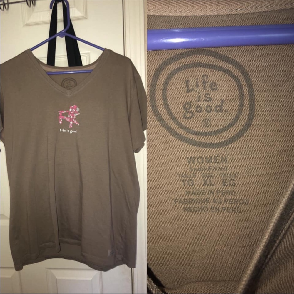 brown life is good v neck shirt